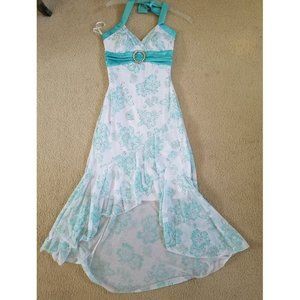 DONATED - Formal White & Teal Halter Dress